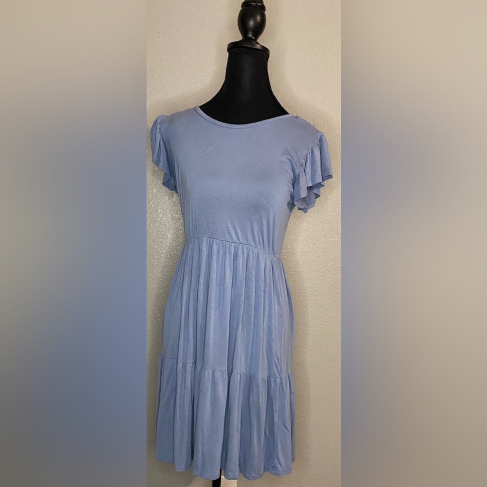 Light Blue Ruffle Sleeve Dress